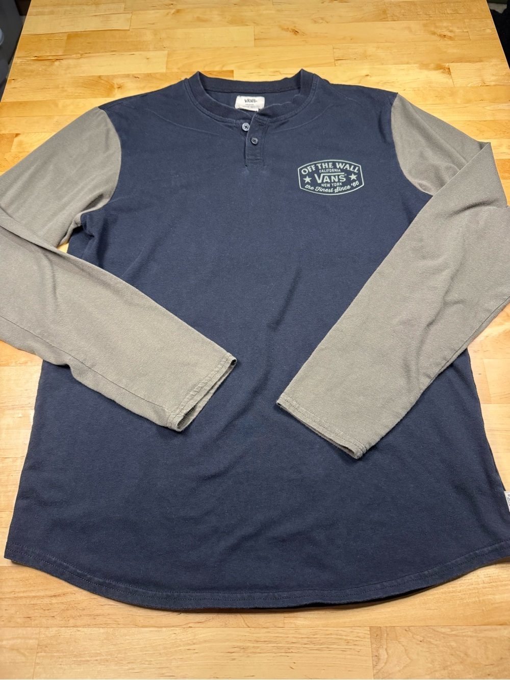 Vans Off the Wall Navy Body with Gray Sleeves Long Sleeve Henley